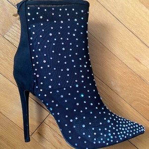 Sheer Rhinestone studded ankle boots